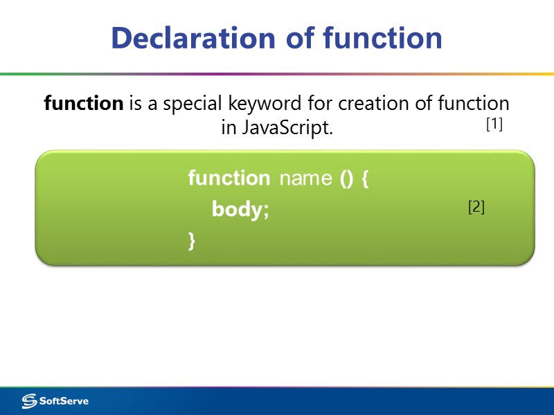Declaration of function function is a special keyword for creation of function in JavaScript.